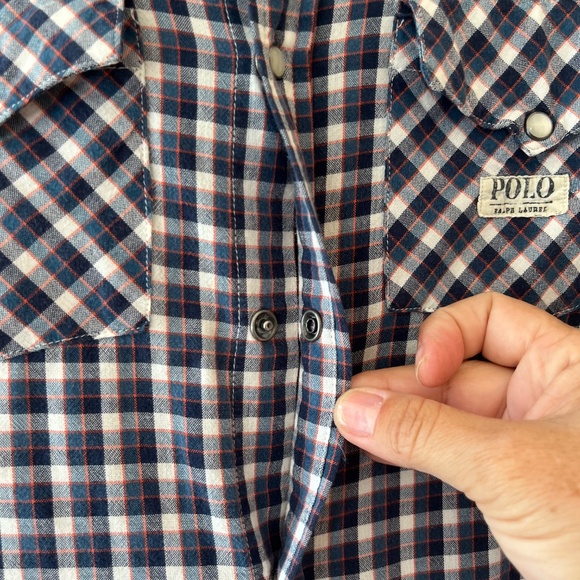 Polo by Ralph Lauren Sz L Women Slim Fit Gingham Shirt Chest Pockets Button Down - Picture 4 of 8